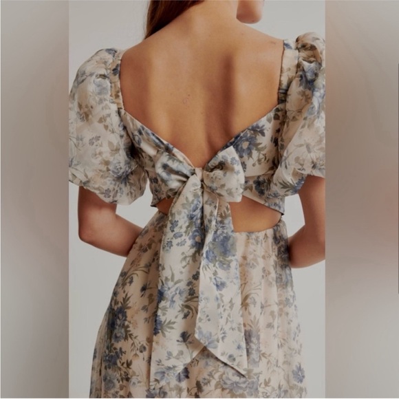 New Abercrombie & Fitch Emerson Drama Bow Back Gown Floral Maxi Dress Sz MP - Picture 3 of 10